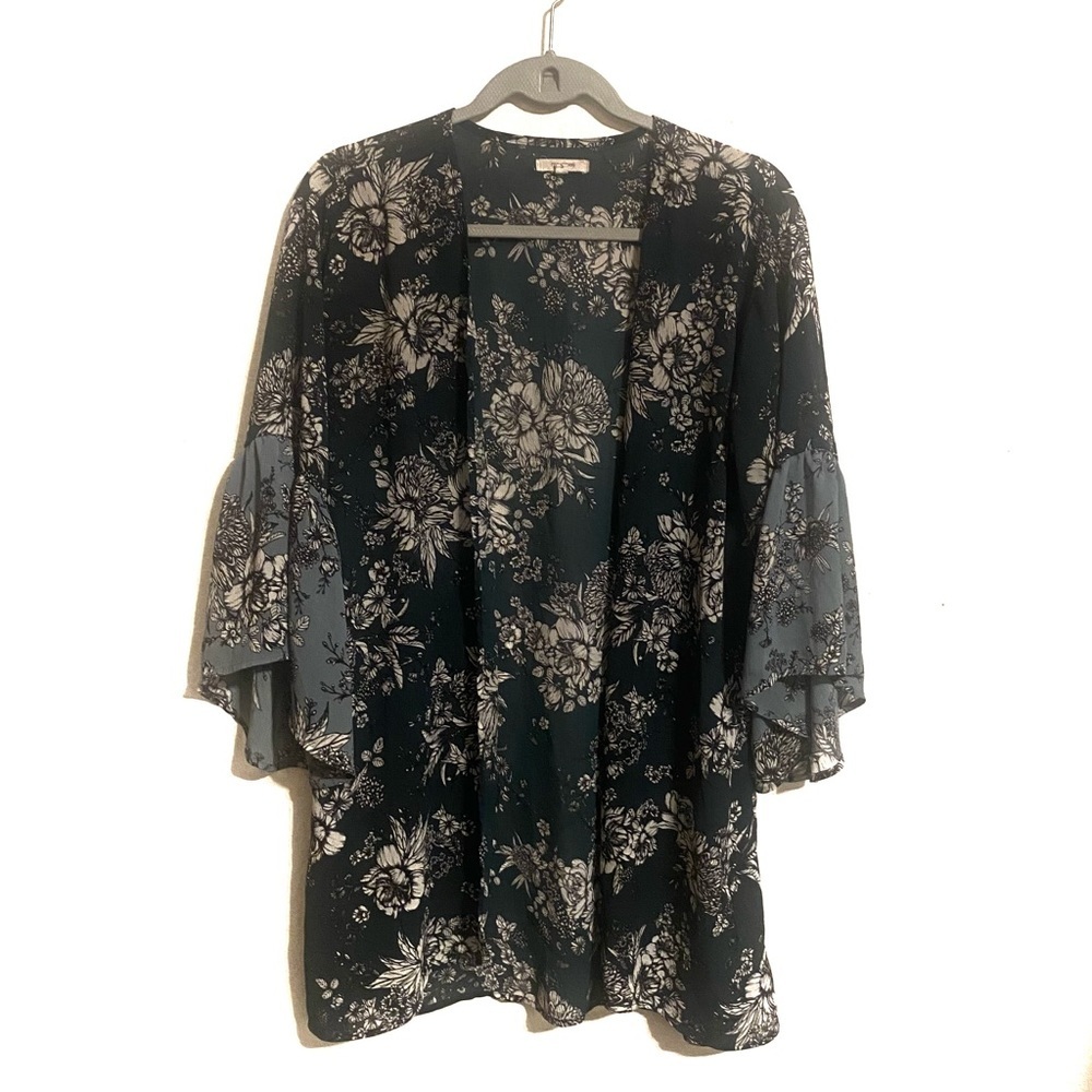 Maurice’s Kimono Sheer Open Front Cardigan Floral Design Women’s Sz S